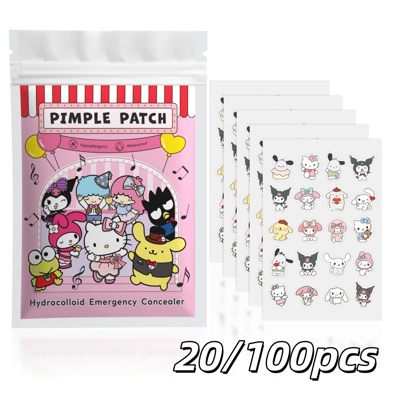 Hydrocolloid Acne Patch - 20/100pcs Hello Kitty Hydrocolloid Pimple Patch